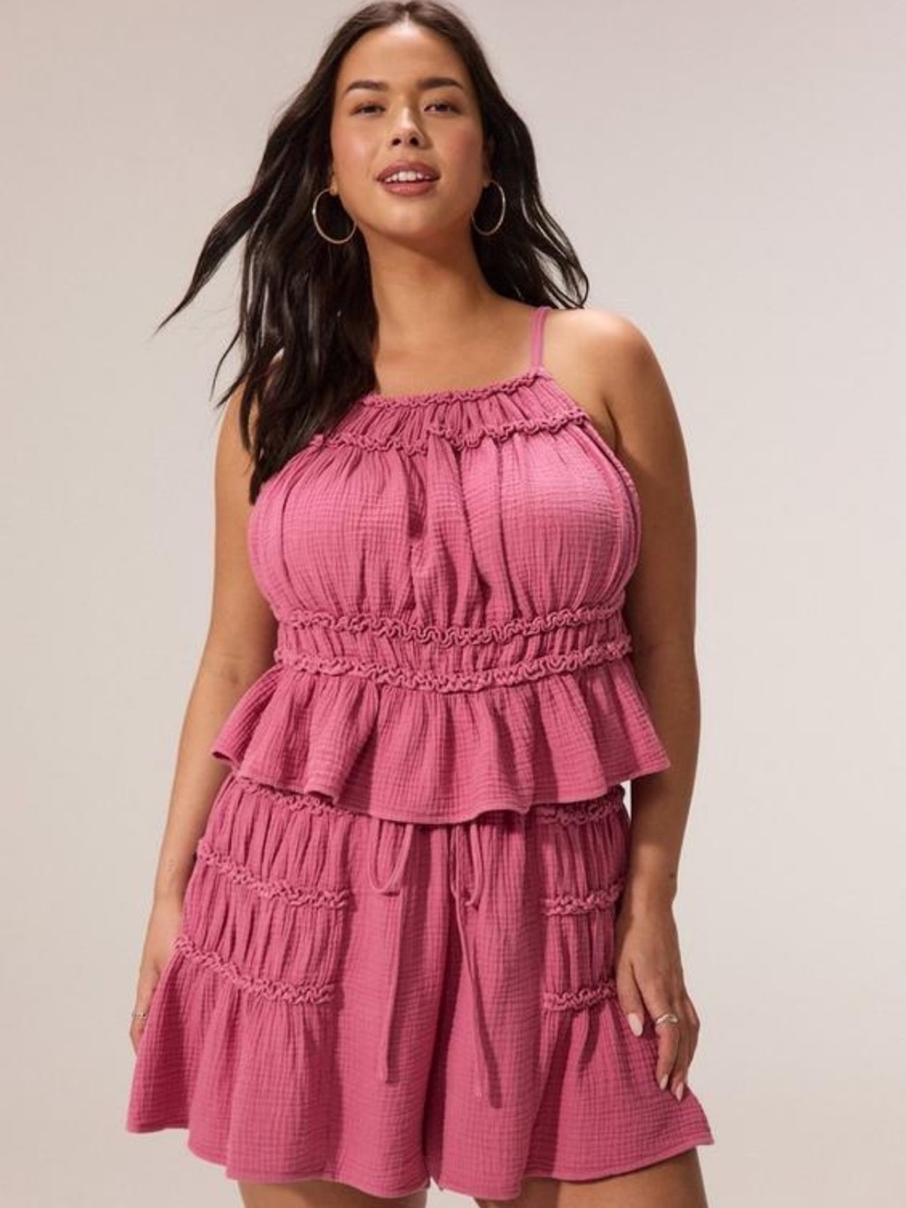 Torrid Festi Shirred Detail Tank & Short Set Red Violet NWT